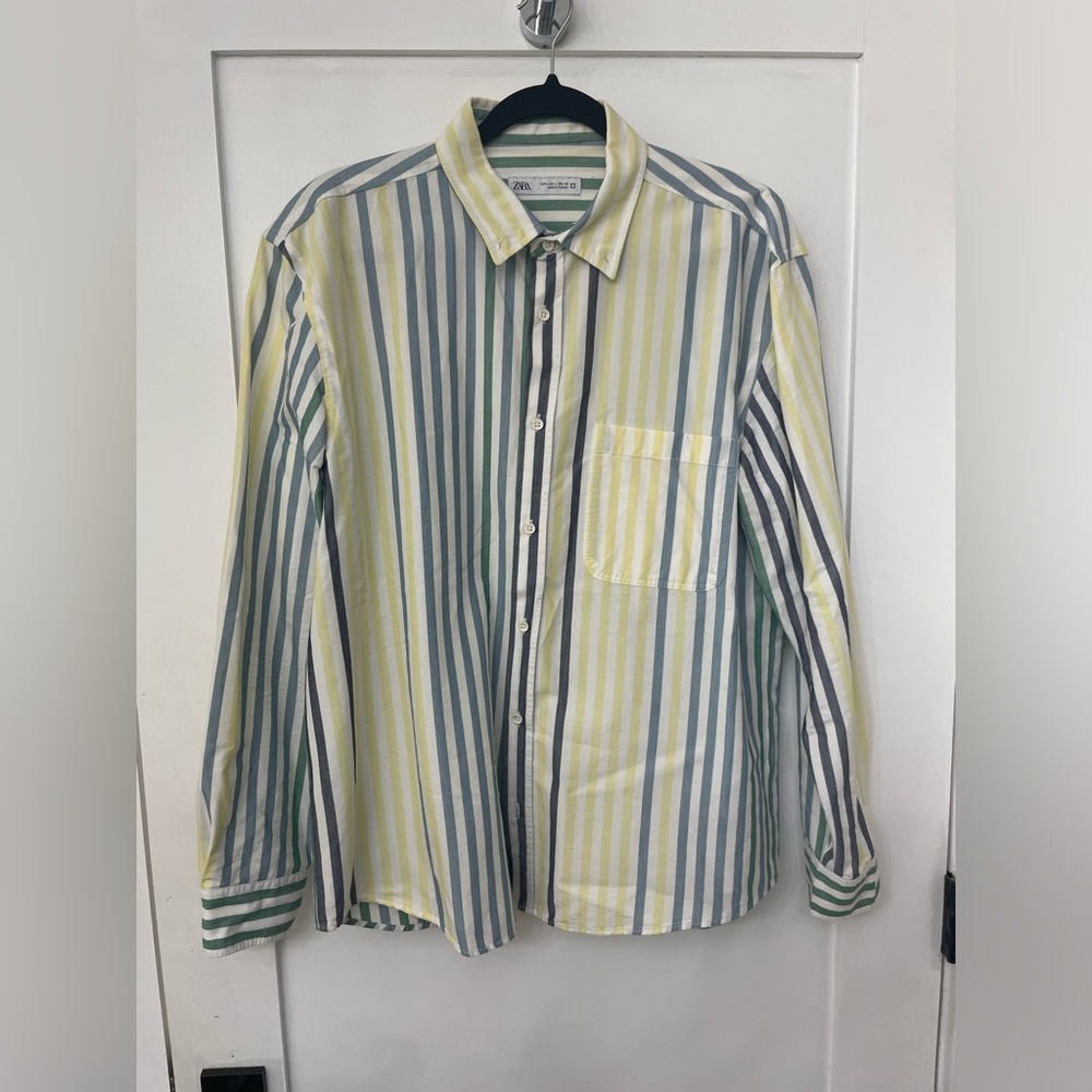 Zara Men Multi Color Stripe Long Sleeve Button Down Shirt